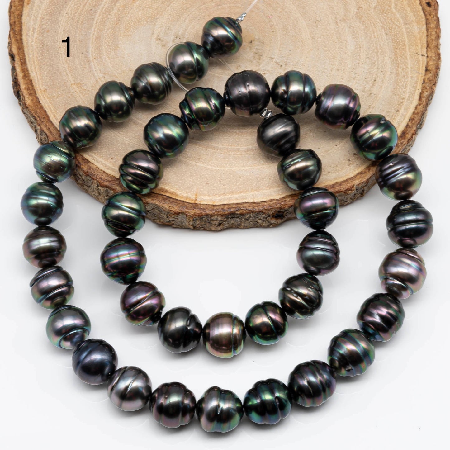 10-11mm Circle Tahitian Pearl Near Round with High Lusters and Natural Colors, In Full Strand with Blemish for Jewelry Making, SKU # 1716TH