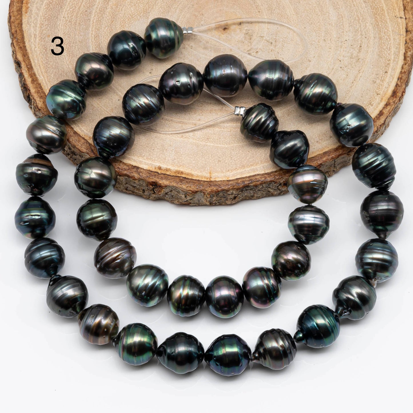 10-11mm Circle Tahitian Pearl Near Round with High Lusters and Natural Colors, In Full Strand with Blemish for Jewelry Making, SKU # 1716TH