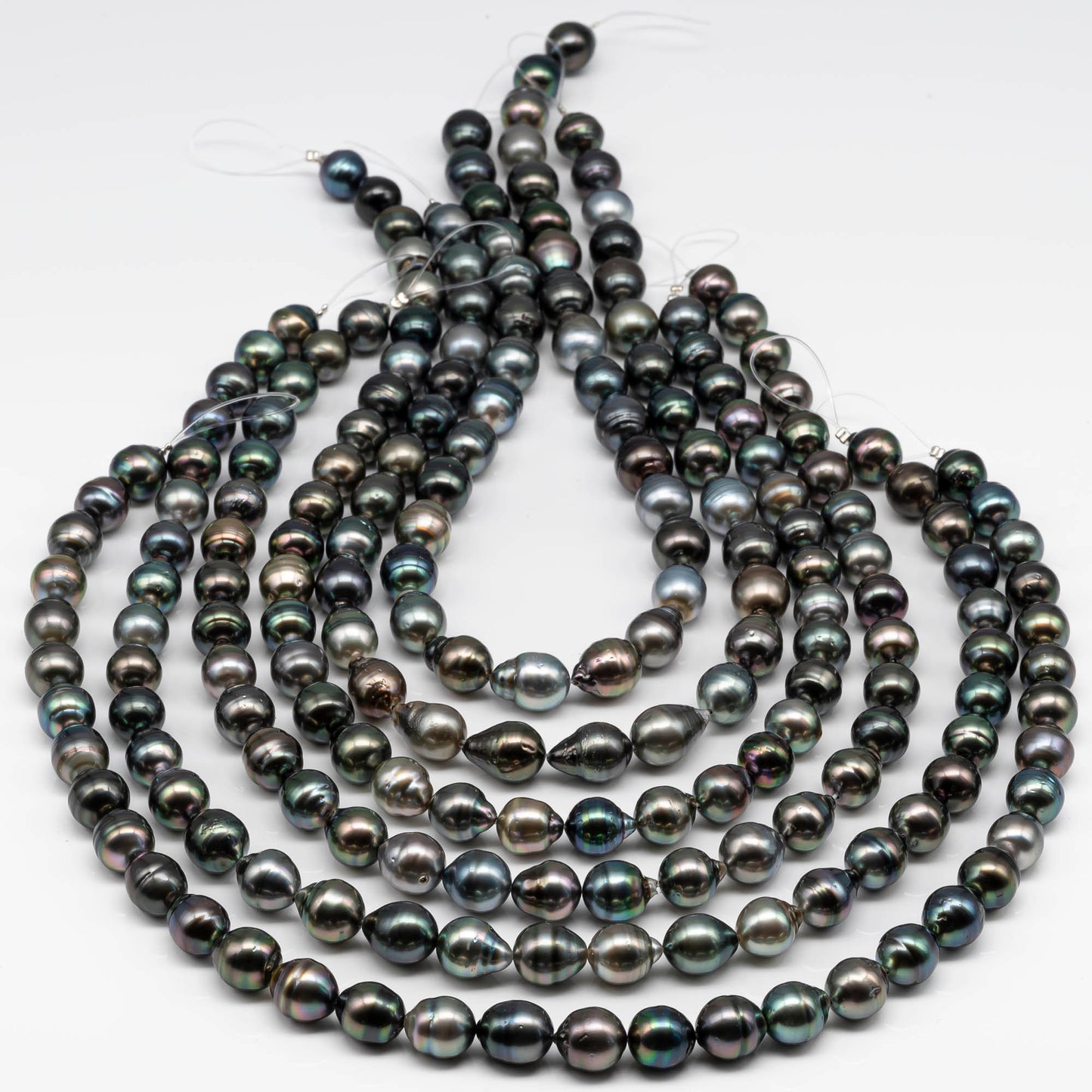 10-11mm Tahitian Pearl Drops with Natural Color and High Luster, Full Strand with Blemishes for Jewelry Making, SKU # 1718TH