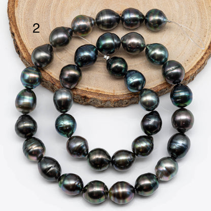 10-11mm Tahitian Pearl Drops with Natural Color and High Luster, Full Strand with Blemishes for Jewelry Making, SKU # 1718TH