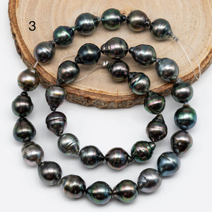 10-11mm Tahitian Pearl Drops with Natural Color and High Luster, Full Strand with Blemishes for Jewelry Making, SKU # 1718TH