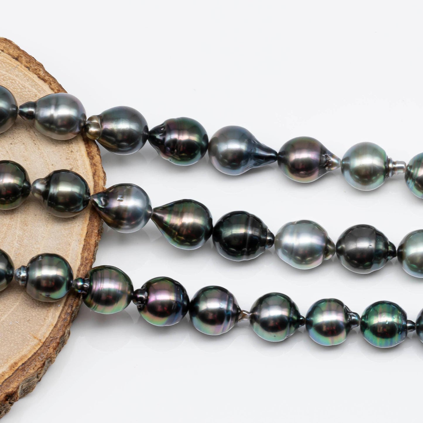 10-11mm Teardrop Tahitian Pearl in Natural Color and High Luster, Full Strand with Blemishes for Beading, SKU # 1719TH