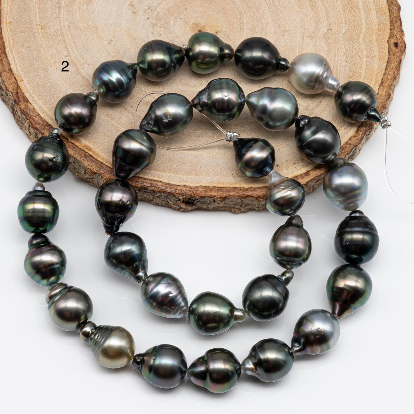 10-11mm Teardrop Tahitian Pearl in Natural Color and High Luster, Full Strand with Blemishes for Beading, SKU # 1719TH