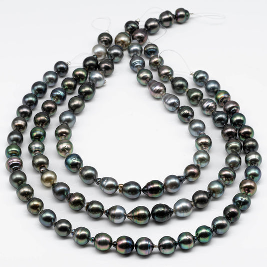 10-11mm Teardrop Tahitian Pearl in Natural Color and High Luster, Full Strand with Blemishes for Beading, SKU # 1719TH