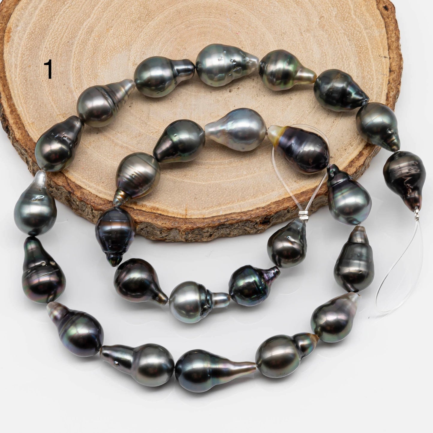 10-11mm Tahitian Pearl Teardrop with High Luster and Natural Color, Full Strand with Blemishes for Jewelry Making, SKU # 1720TH