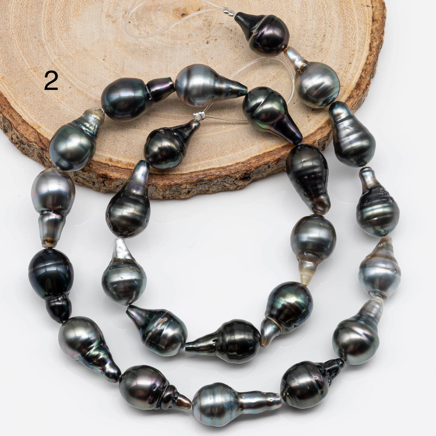 10-11mm Tahitian Pearl Teardrop with High Luster and Natural Color, Full Strand with Blemishes for Jewelry Making, SKU # 1720TH