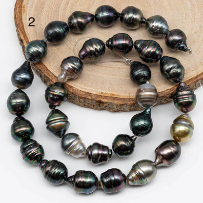 10-11mm Tahitian Pearl Circle Drops in Natural Color and High Luster, Full Strand with Blemishes for Jewelry Making, SKU # 1722TH
