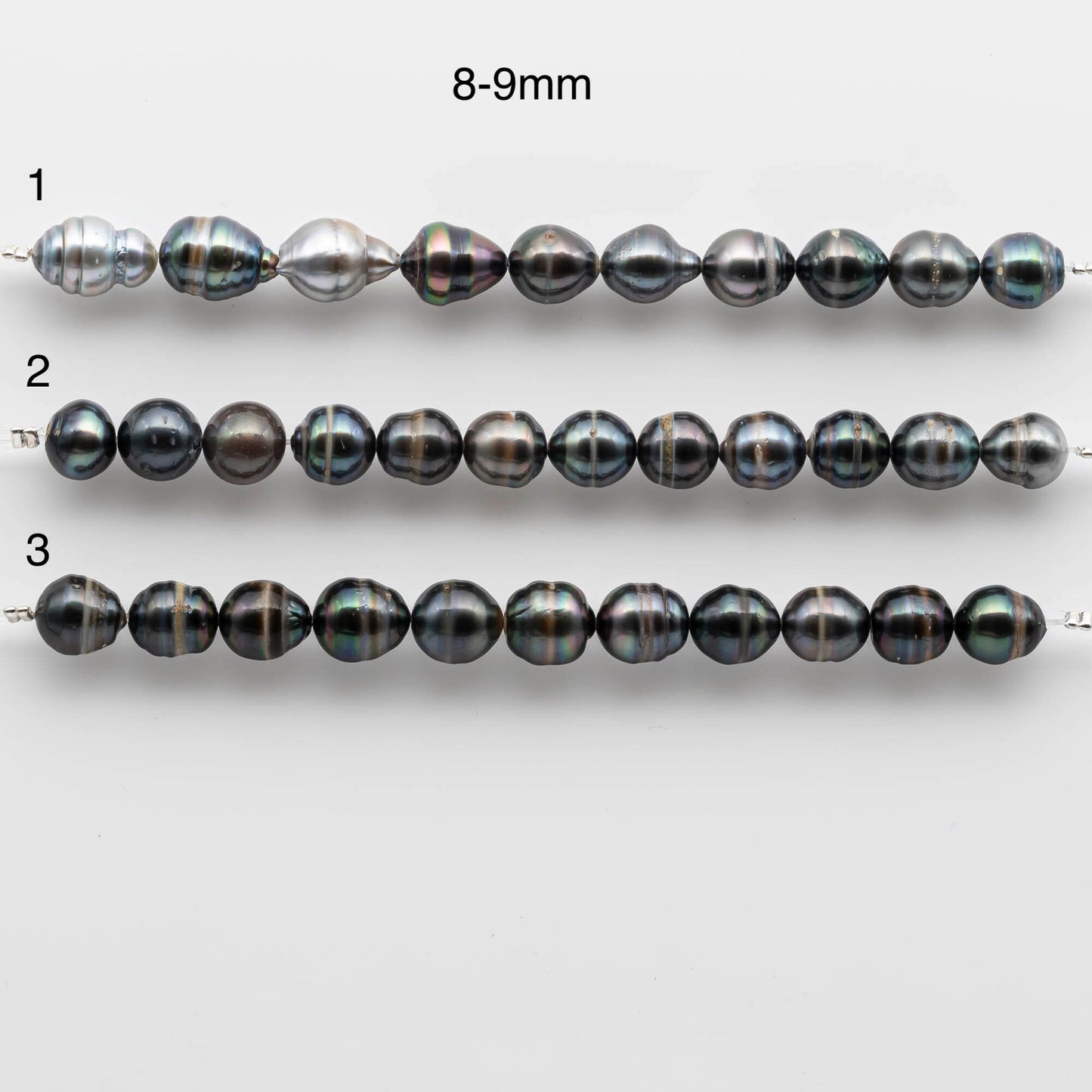 8-11mm Tahitian Pearl Drops with High Luster and Natural Color in Short Strands for Jewelry Making, SKU # 1723TH