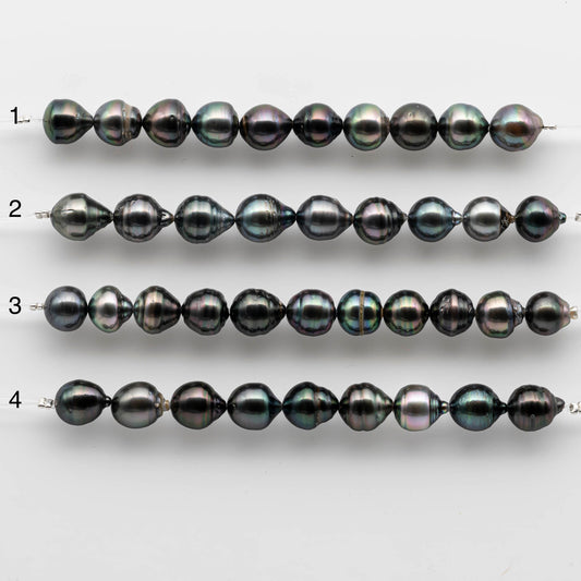 9-10mm Drop Tahitian Pearl with High Luster and Natural Color, Short Strands with Blemishes for Jewelry Making, SKU 1726TH