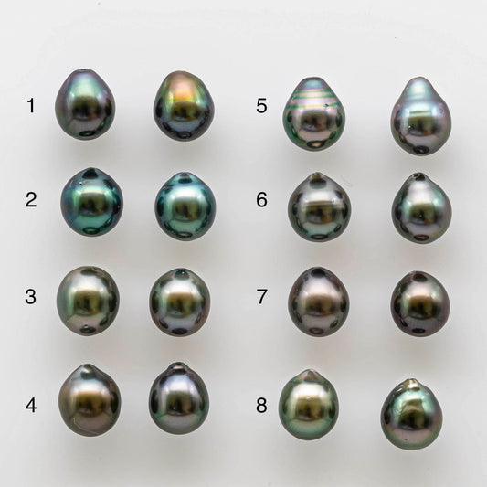 8-9mm Tahitian Pearl Drops in Matching Pair for Making Earring with High Luster and Minor Blemish, Undrilled, SKU # 1729TH