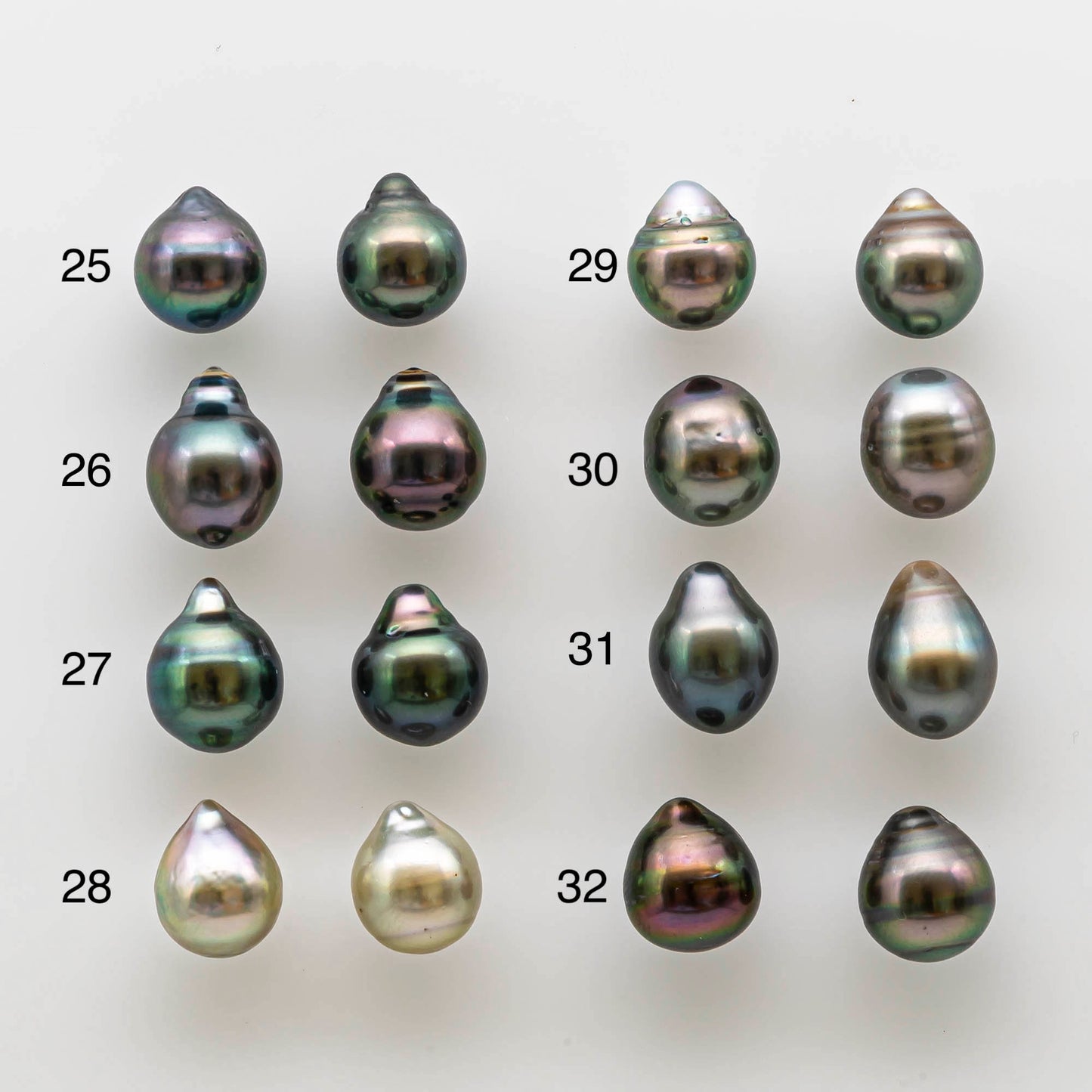 8-9mm Loose Tahitian Pearl Matching Pair in Drops with Extremely High Luster and Minor Blemishes, Undrilled for Making Earring, SKU # 1730TH