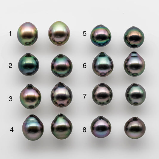 9-10mm Matching Pair Tahitian Pearl Drops with Extremely High Luster and Minor Blemishes in Undrilled for Making Earring, SKU # 1731TH