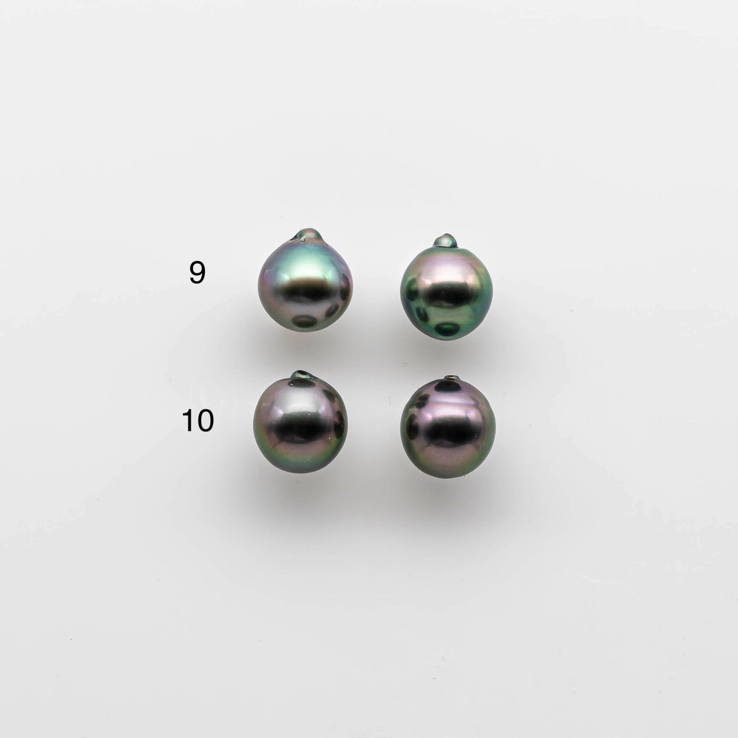 9-10mm Tahitian Pearl Drop with Tip on the Top with High Luster and Minor Blemish, Undrilled Matching Pair for Making Earring, SKU # 1732TH