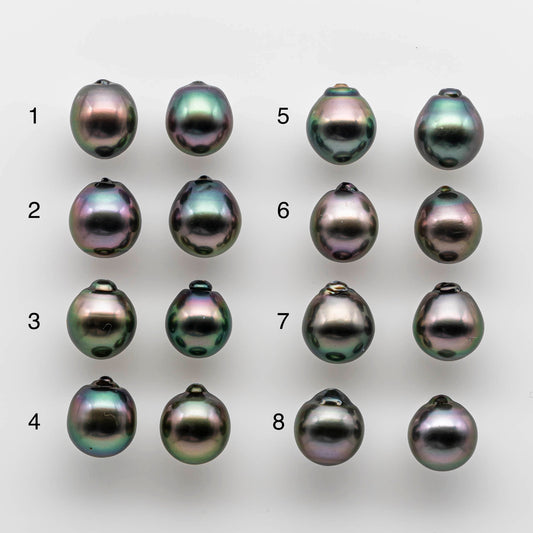 9-10mm Tahitian Pearl Drop with Tip on the Top with High Luster and Minor Blemish, Undrilled Matching Pair for Making Earring, SKU # 1732TH