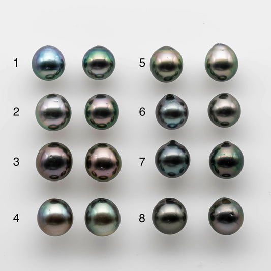 9-10mm Drop Tahitian Pearl Matching Pair Undrilled with High and Minor Blemish, For Making Earring, SKU # 1734TH