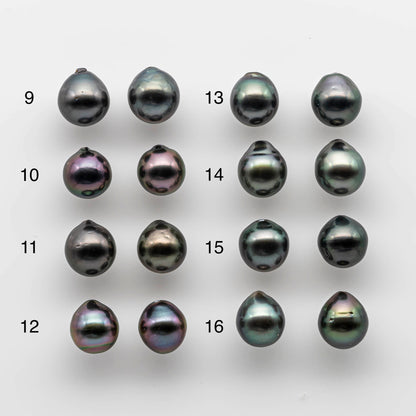 9-10mm Teardrop Tahitian Pearl Loose Matching Pair Undrilled with Minor Blemish and High Luster, For Making Earring, SKU # 1735TH