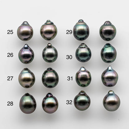 9-10mm Gorgeous Tahitian Pearl Drop in Amazing Luster with Minor Blemish, Loose Matching Pair in Undrilled for Making Earring, SKU # 1736TH