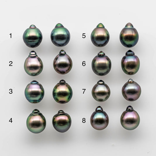 9-10mm Gorgeous Tahitian Pearl Drop in Amazing Luster with Minor Blemish, Loose Matching Pair in Undrilled for Making Earring, SKU # 1736TH