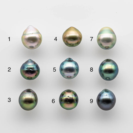 9-10mm Loose Multi-Color Tahitian Pearl Drop in Natural Color with High Luster and Blemishes, Single Piece Undrilled, SKU # 1743TH