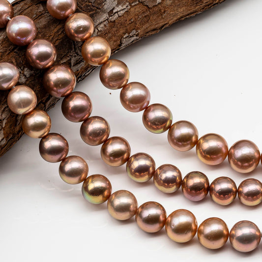 11-14mm Round Edison Pearl Bead Natural Pink Color with Gold Overtones, Super High Luster with Blemishes for Jewelry Making, SKU # 1668EP