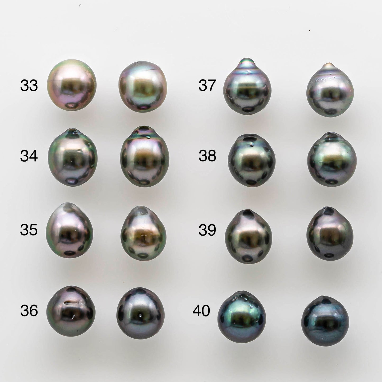 8-9mm Tahitian Pearl Drops in Matching Pair for Making Earring with High Luster and Minor Blemish, Undrilled, SKU # 1729TH