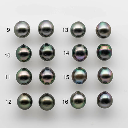 9-10mm Drop Tahitian Pearl Matching Pair Undrilled with High and Minor Blemish, For Making Earring, SKU # 1734TH