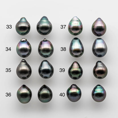 9-10mm Teardrop Tahitian Pearl Loose Matching Pair Undrilled with Minor Blemish and High Luster, For Making Earring, SKU # 1735TH