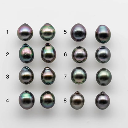 9-10mm Teardrop Tahitian Pearl Loose Matching Pair Undrilled with Minor Blemish and High Luster, For Making Earring, SKU # 1735TH