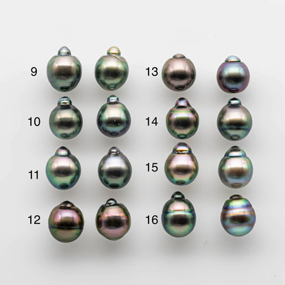 9-10mm Gorgeous Tahitian Pearl Drop in Amazing Luster with Minor Blemish, Loose Matching Pair in Undrilled for Making Earring, SKU # 1736TH