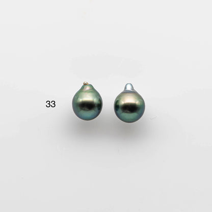 9-10mm Gorgeous Tahitian Pearl Drop in Amazing Luster with Minor Blemish, Loose Matching Pair in Undrilled for Making Earring, SKU # 1736TH