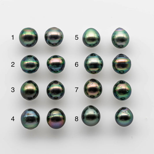 9-10mm Tahitian Pearl Teardrop with High Luster and Blemish, Matching Pair Loose Undrilled for Making Earring or Pendant, SKU # 1737TH