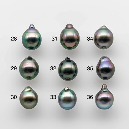 9-10mm Tahitian Pearl Drop in Natural Color and High Luster with Blemish, Single Piece Loose Half Drilled for Jewelry Making, SKU # 1738TH