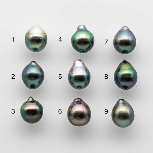 9-10mm Tahitian Pearl Drop Shape in Natural Color with Beautiful Luster and Minor Blemish, Loose Single Piece Undrilled, SKU # 1742TH
