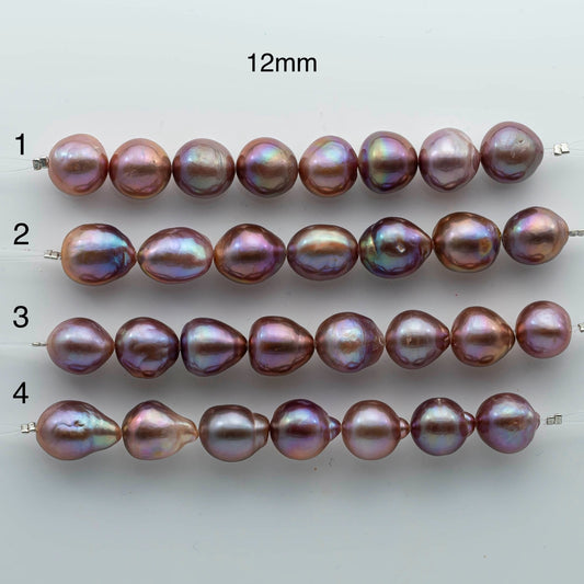 12-14mm Edison Pearl Tear Drops or Near Round in Natural Colors and High Lusters Short Strand for Beading or Jewelry Making, SKU # 1954EP