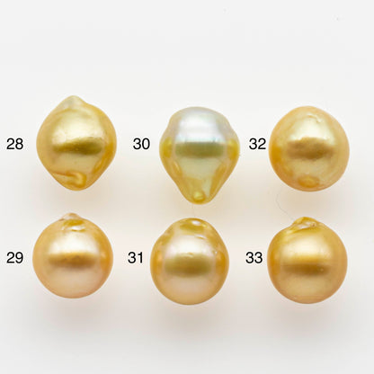 10-11mm South Sea Pearl, Gold Drop Single Piece Nondrilled with High Luster and Minor Blemishes for Jewelry Making, SKU # 1988GS