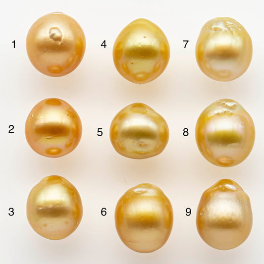 11-12mm South Sea Pearl, Gold Drop Single Piece Nondrilled with High Luster and Minor Blemishes for Jewelry Making, SKU # 1996GS