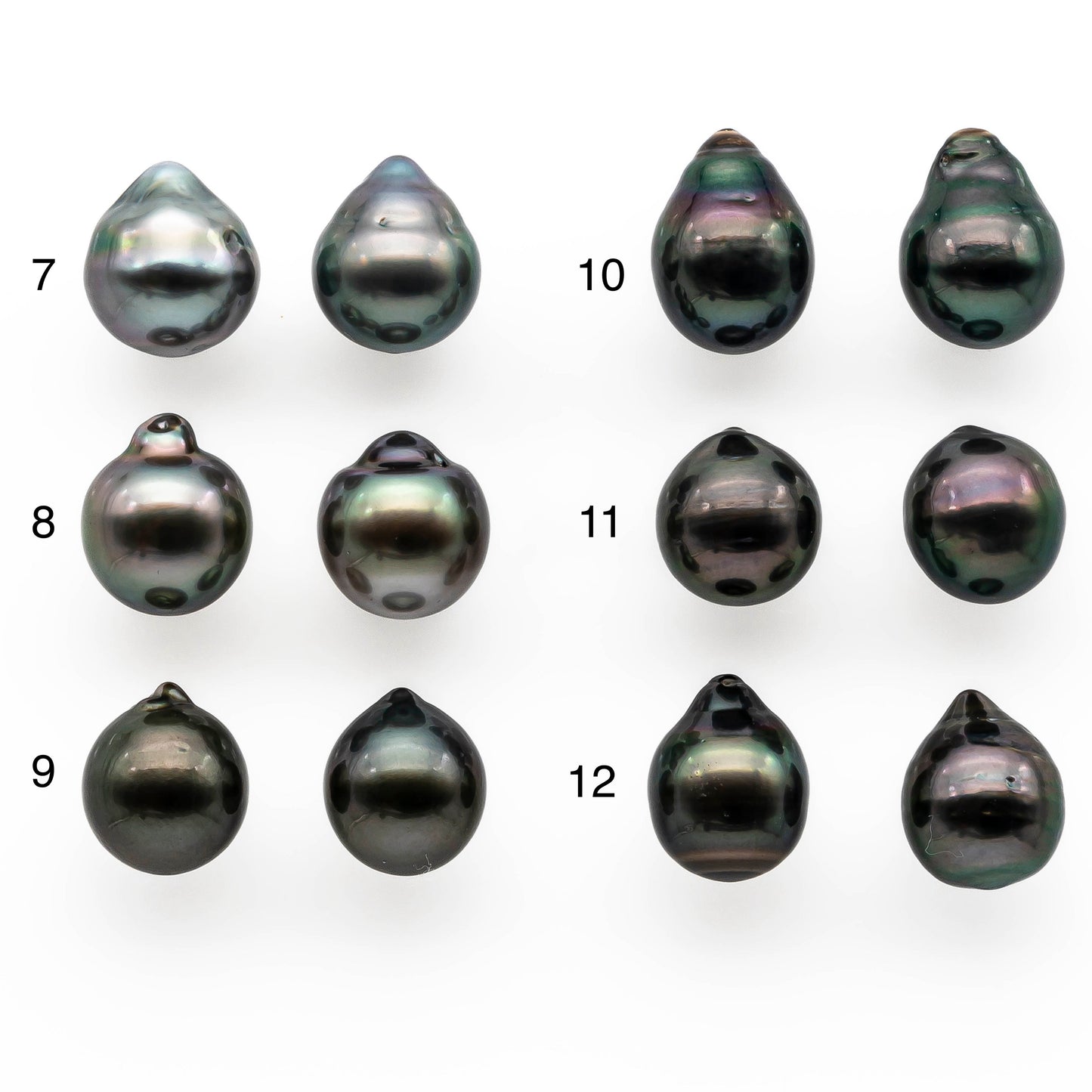 9-10mm Matching Pair Teardrop Tahitian Pearl Loose Undrilled with Minor Blemish and High Luster, For Making Earring, SKU # 2025TH