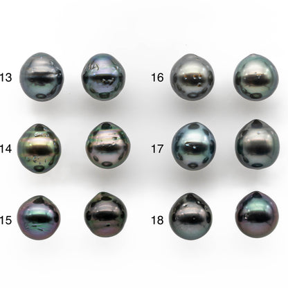 9-10mm Matching Pair Teardrop Tahitian Pearl Loose  Non Drilled with Minor Blemish and High Luster, For Making Earring, SKU # 2026TH