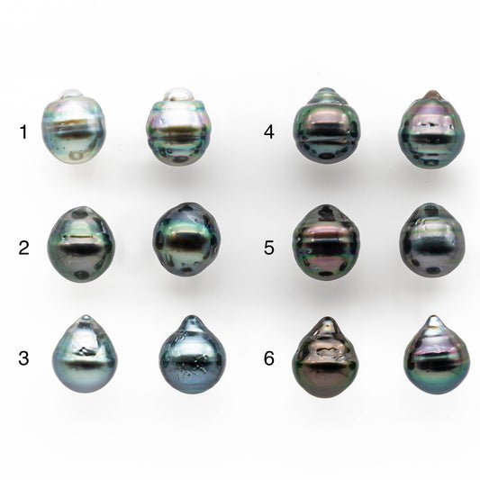 8-9mm Matching Pair Drop Tahitian Pearl  Undrilled with High and Minor Blemish, For Making Earring, SKU # 2030TH