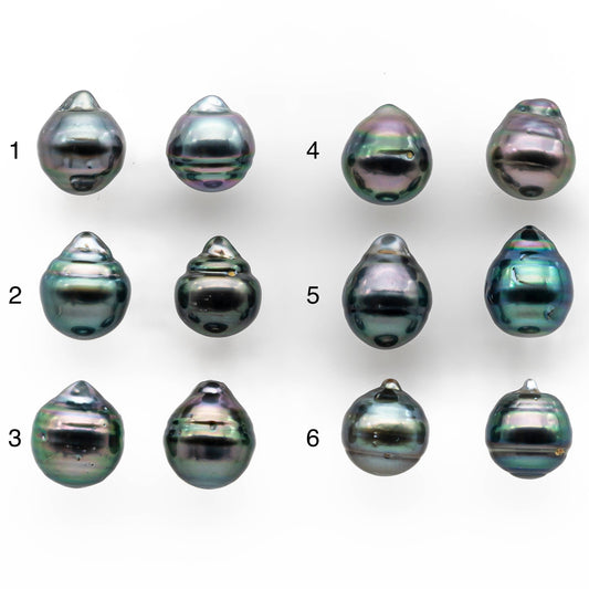 9-10mm Matching Pair Tahitian Pearl Drop with High Luster and Minor Blemish, Non Drilled for Making Earring, SKU #2028TH