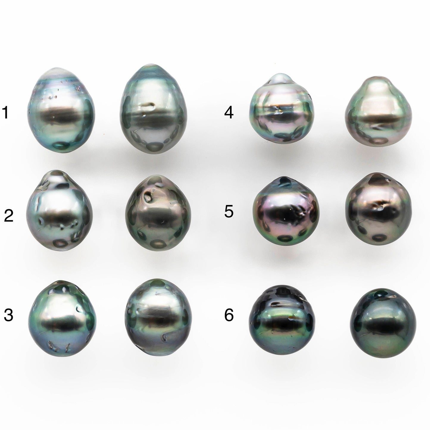 9-10mm Matching Pair Teardrop Tahitian Pearl Loose  Non Drilled with Minor Blemish and High Luster, For Making Earring, SKU # 2026TH