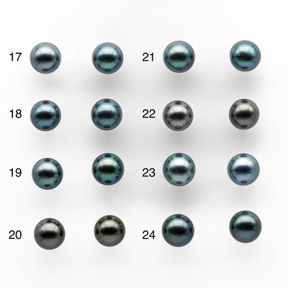 8-9mm  Matching Pair Near Round Tahitian Pearl Undrilled with High and Minor Blemish, For Making Earring, SKU # 2034TH