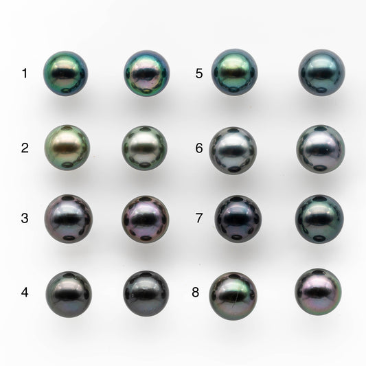 9-10mm Matching Pair Gorgeous Tahitian Pearl Round in Amazing Luster with Minor Blemish, Undrilled for Making Earring, SKU # 2040TH