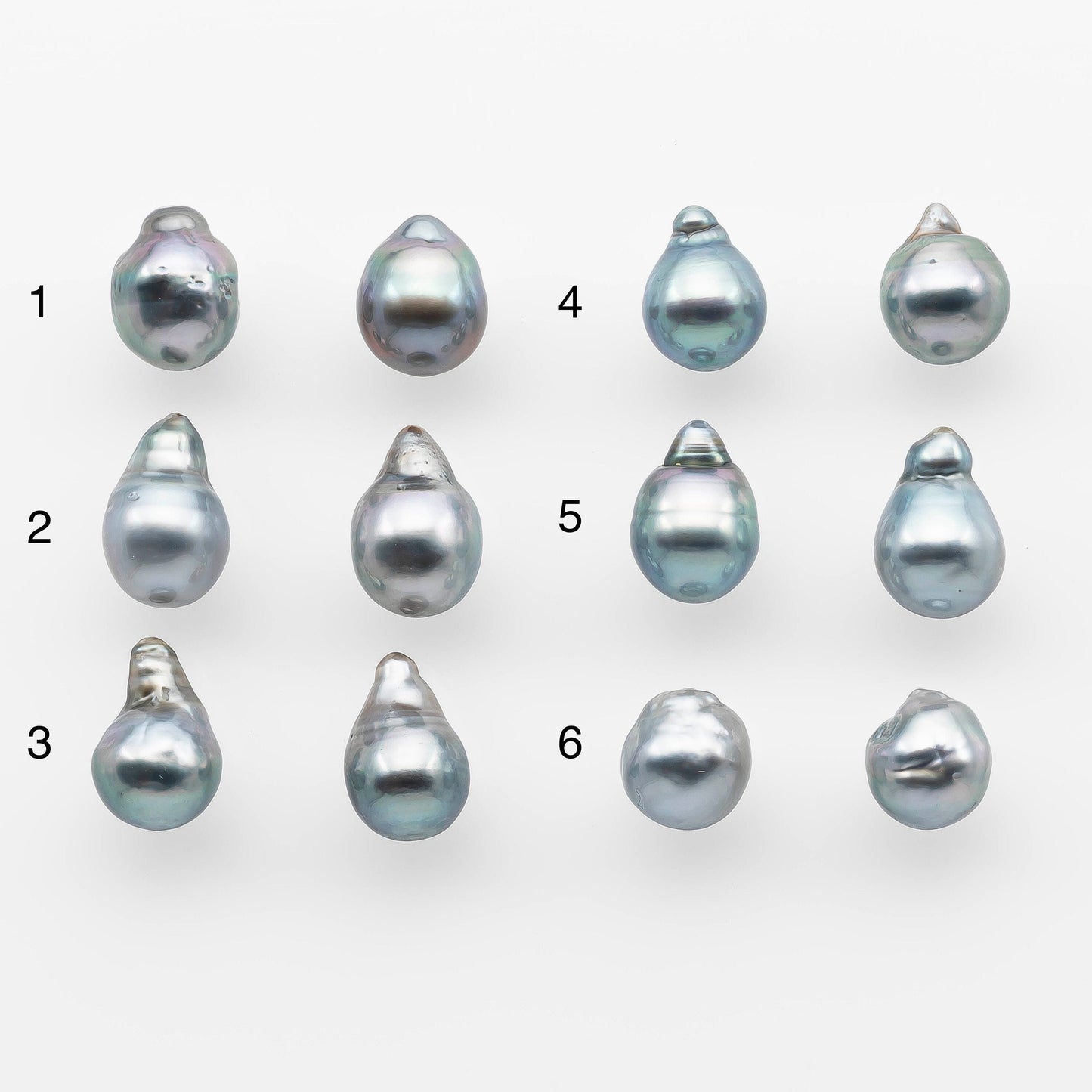 9-10mm Matching Pair Silver Blue Tahitian Pearl with High Luster, Undrilled for Making Earring or Pendant, SKU # 2075TH