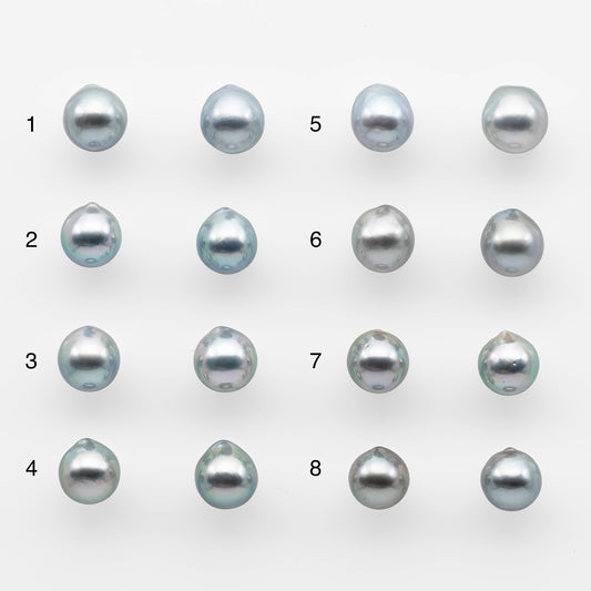 8-9mm Matching Pair Gray Tahitian Pearl with High Luster, Undrilled for Making Earring or Pendant, SKU # 2076TH