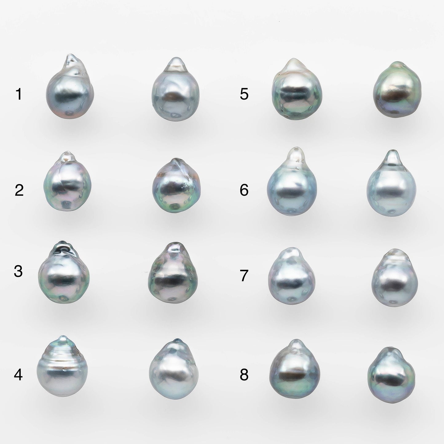 8-9mm Matching Pair Silver Blue Tahitian Pearl with High Luster, Undrilled for Making Earring or Pendant, SKU # 2078TH