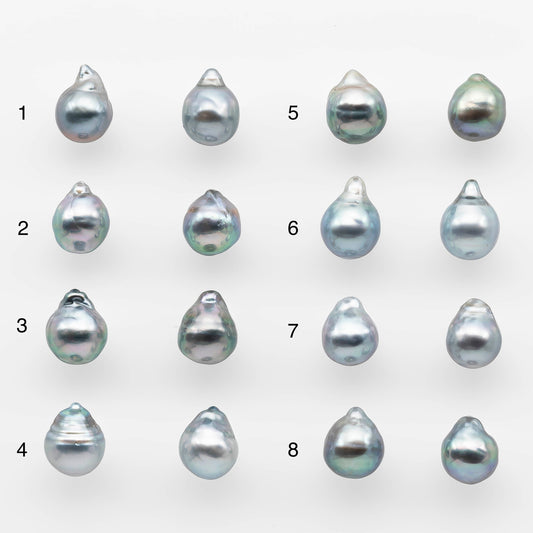 8-9mm Matching Pair Silver Blue Tahitian Pearl with High Luster, Undrilled for Making Earring or Pendant, SKU # 2078TH