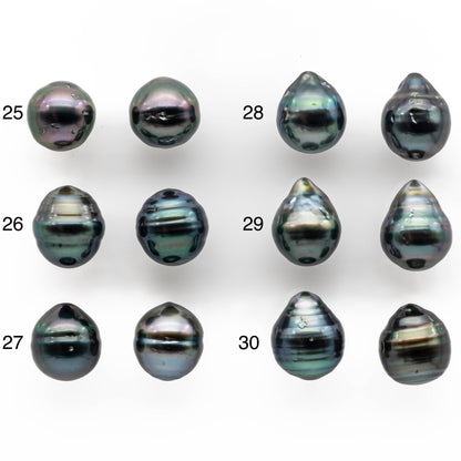 9-10mm Matching Pair Tahitian Pearl Drop with High Luster and Minor Blemish, Non Drilled for Making Earring, SKU #2028TH