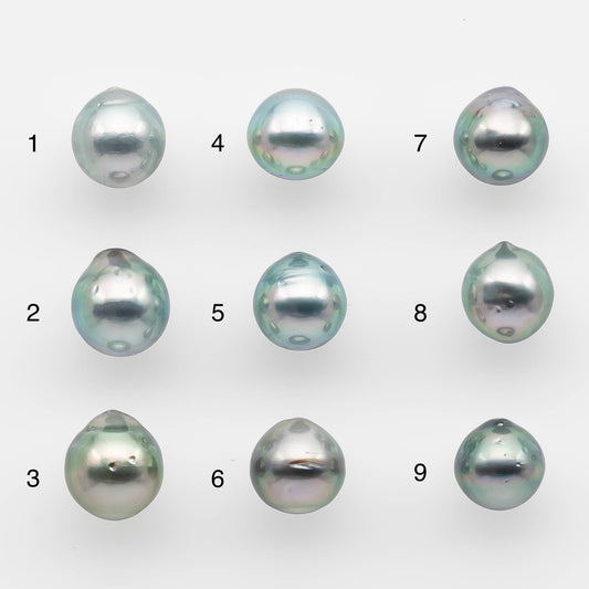 9-10mm High Quality Tahitian Pearl in Silver Blue or Gray Natural Color and Very Nice Luster, Single Piece Loose Undrilled, SKU # 2097TH