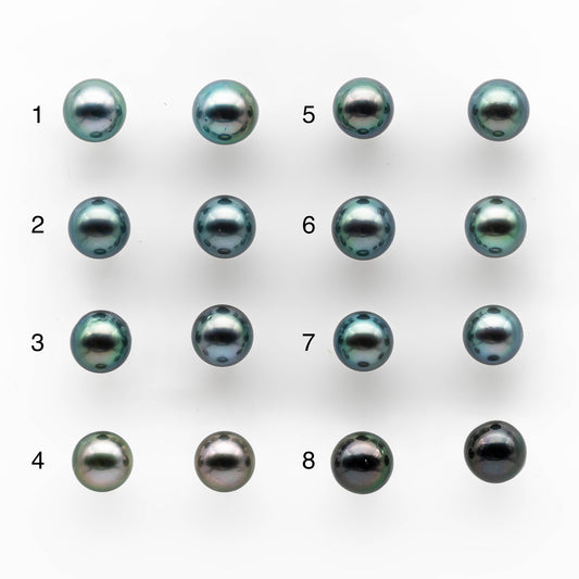 8-9mm  Matching Pair Near Round Tahitian Pearl Undrilled with High and Minor Blemish, For Making Earring, SKU # 2034TH